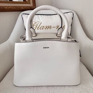 DKNY Small White Structured Satchel with Silver hardware and Logo